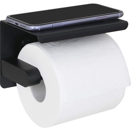Igoods Igoods Toiletrolhouder Zwart - Toiletpapierhouder Met Plankje - WC Rolhouder - Toilethouder
