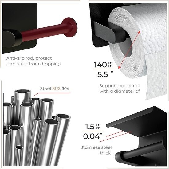 Igoods Igoods Toiletrolhouder Zwart - Toiletpapierhouder Met Plankje - WC Rolhouder - Toilethouder