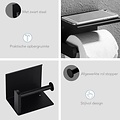 Igoods Igoods Toiletrolhouder Zwart - Toiletpapierhouder Met Plankje - WC Rolhouder - Toilethouder