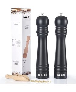Igoods Pepermolen Set - Pepermolen Hout - Peper En Zoutmolen - Peper En Zoutmolen Set - Kruidenmaler - 2 Stuks Zwart - 27cm