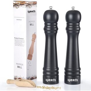 Igoods Pepermolen Set - Pepermolen Hout - Peper En Zoutmolen - Peper En Zoutmolen Set - Kruidenmaler - 2 Stuks Zwart - 27cm
