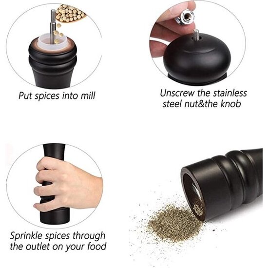 Igoods Igoods Pepermolen Set - Pepermolen Hout - Peper En Zoutmolen - Peper En Zoutmolen Set - Kruidenmaler - 2 Stuks Zwart - 27cm