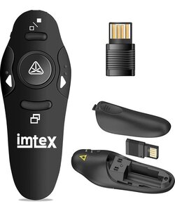 Imtex Draadloze presenter met laser pointer - Presentatie klikker - 2.4 GHz - 15m - MacOS, Windows, Android - Zwart