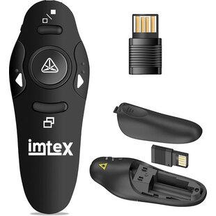 Imtex Draadloze presenter met laser pointer - Presentatie klikker - 2.4 GHz - 15m - MacOS, Windows, Android - Zwart