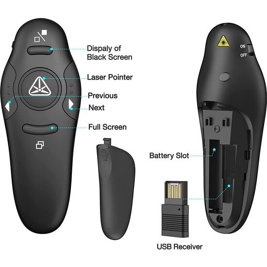 Imtex Imtex Draadloze presenter met laser pointer - Presentatie klikker - 2.4 GHz - 15m - MacOS, Windows, Android - Zwart