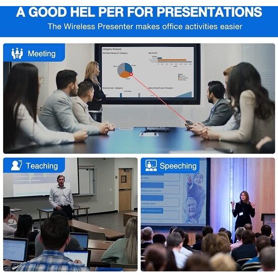 Imtex Imtex Draadloze presenter met laser pointer - Presentatie klikker - 2.4 GHz - 15m - MacOS, Windows, Android - Zwart