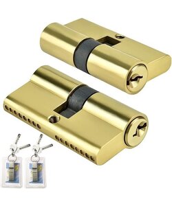 Igoods Cilinderslot - Profielcilinder - Deurcilinder - 60mm Dubbele cilinder - Incl 5 Sleutels - Goudkleurig - 2st