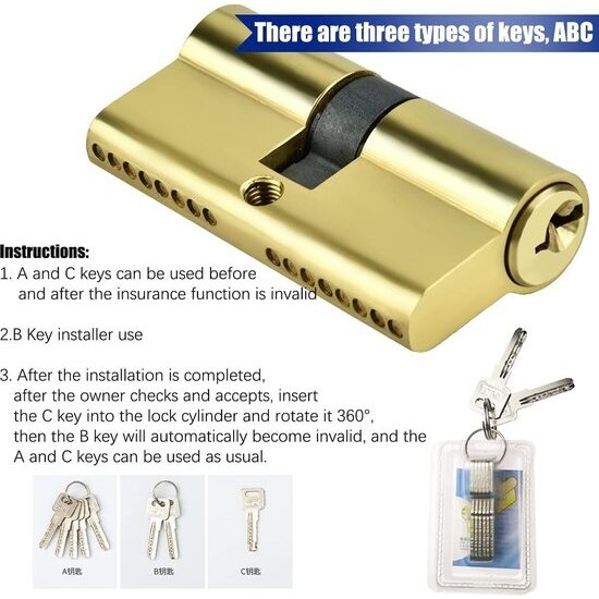 Igoods Igoods Cilinderslot - Profielcilinder - Deurcilinder - 60mm Dubbele cilinder - Incl 5 Sleutels - Goudkleurig - 2st