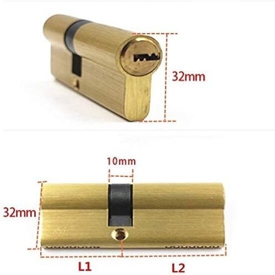 Igoods Igoods Cilinderslot - Profielcilinder - Deurcilinder - 60mm Dubbele cilinder - Incl 5 Sleutels - Goudkleurig - 2st