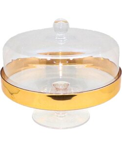 Igoods Taartplateau - Taartstolp met Gouden Rand - Dienblad met Deksel - Taartstandaard - Acryl