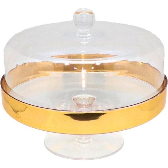 Igoods Igoods Taartplateau - Taartstolp met Gouden Rand - Dienblad met Deksel - Taartstandaard - Acryl