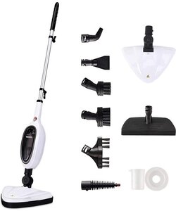 Igoods Stoomreiniger - Handstomer - Vlekkenreiniger - Met 8 opzetstukken - Met Microvezeldoek - Voor Vloeren, Bank, Badkamer en Tapijt - Wit