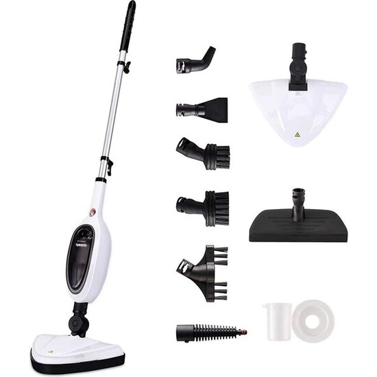 Igoods Igoods Stoomreiniger - Handstomer - Vlekkenreiniger - Met 8 opzetstukken - Met Microvezeldoek - Voor Vloeren, Bank, Badkamer en Tapijt - Wit