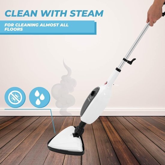 Igoods Igoods Stoomreiniger - Handstomer - Vlekkenreiniger - Met 8 opzetstukken - Met Microvezeldoek - Voor Vloeren, Bank, Badkamer en Tapijt - Wit