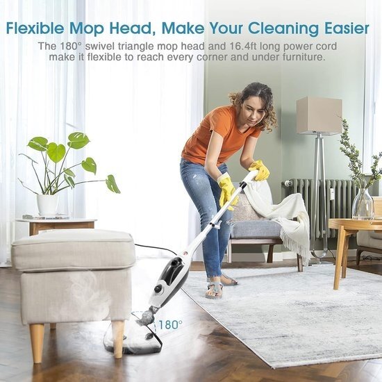 Igoods Igoods Stoomreiniger - Handstomer - Vlekkenreiniger - Met 8 opzetstukken - Met Microvezeldoek - Voor Vloeren, Bank, Badkamer en Tapijt - Wit