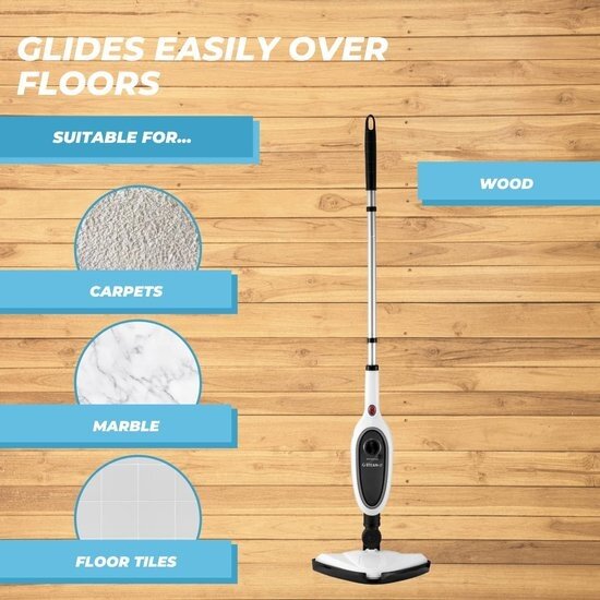 Igoods Igoods Stoomreiniger - Handstomer - Vlekkenreiniger - Met 8 opzetstukken - Met Microvezeldoek - Voor Vloeren, Bank, Badkamer en Tapijt - Wit