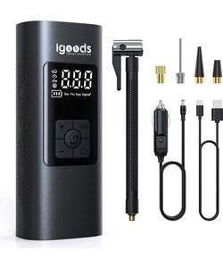 Igoods Elektrische Luchtpomp - Bandenpomp - Fietspomp met drukmeter - Autopomp met drukmeter - 6000mAh