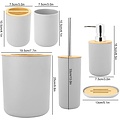 Igoods Igoods Badkamerset - Badkamer - Accessoires - Set van 6 - Zeepdispenser - Zeephouder - Tandenborstelhouder - Prullenbak - Drinkbeker - Toilethouder met Borstel - Grijs