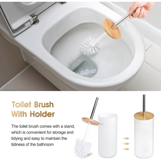 Igoods Igoods Badkamerset - Badkamer - Accessoires - Set van 6 - Zeepdispenser - Zeephouder - Tandenborstelhouder - Prullenbak - Drinkbeker - Toilethouder met Borstel - Wit