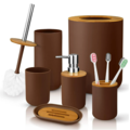 Igoods Igoods Badkamerset - Badkamer - Accessoires - Set van 6 - Zeepdispenser - Zeephouder - Tandenborstelhouder - Prullenbak - Drinkbeker - Toilethouder met Borstel - Bruin
