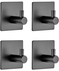 Igoods Handdoekhaakjes - Zelfklevende Kedinghaakjes - Set van 4 Haakjes - Makkelijk Verwijderbaar - Vierkant - RVS - Zwart