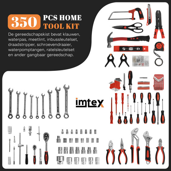 Imtex Imtex Gereedschapstrolley - 399-Delige Gereedschapskoffer - Gereedschapskist - Gereedschapskoffer op Wielen - Gevuld - Aluminium