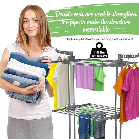 Igoods Igoods Wasrek - Droogrek - Kledingrek - Inklapbaar Wasrek - Opvoubare Vleugels - 3-Laagse Droogrek - Grijs