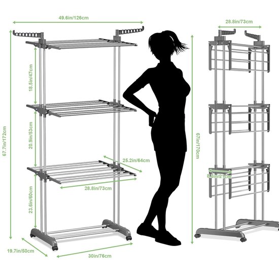 Igoods Igoods Wasrek - Droogrek - Kledingrek - Inklapbaar Wasrek - Opvoubare Vleugels - 3-Laagse Droogrek - Grijs