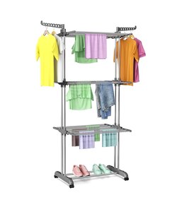 Igoods Wasrek - Droogrek - Kledingrek - Inklapbaar Wasrek - Opvoubare Vleugels - 3-Laagse Droogrek - Grijs