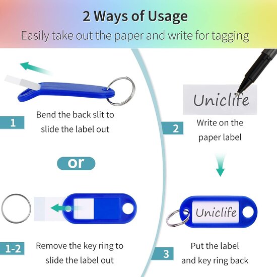 Igoods Igoods Sleutelhangers - Sleutellabels - Plastic Sleutelhangerset - Sleutelhangers met Etiket - 4 Kleuren - Rood/Groen/Blauw/Oranje - 8 Stuks