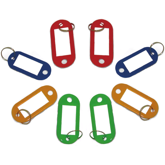 Igoods Igoods Sleutelhangers - Sleutellabels - Plastic Sleutelhangerset - Sleutelhangers met Etiket - 4 Kleuren - Rood/Groen/Blauw/Oranje - 8 Stuks
