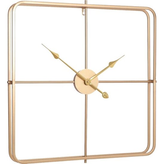 LW collection LW Collection Moderne gouden Klok 80cm - Grote industriële wandklok goud - minimalistische vierkante wandklok industrieel