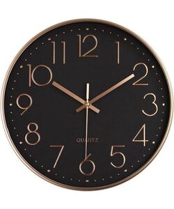 LW Collection rosé gouden luxe wandklok 30cm - muurklok - klok rond roségoud en zwart - keukenklok