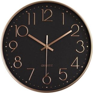 LW Collection rosé gouden luxe wandklok 30cm - muurklok - klok rond roségoud en zwart - keukenklok