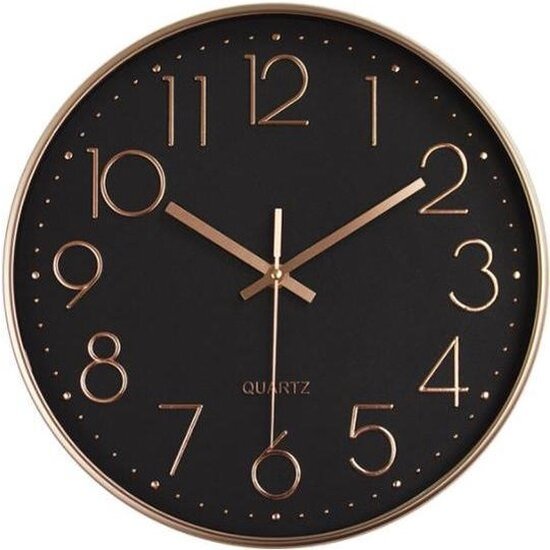 LW collection LW Collection rosé gouden luxe wandklok 30cm - muurklok - klok rond roségoud en zwart - keukenklok