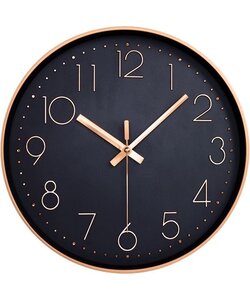 LW Collection keukenklok rosé en zwart 30cm - stille klok - wandklok rosé zwart - kleine klok - muurklok