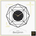LW collection LW Collection wandklok Benjamin zwart 60cm - Industriële klok metaal stil uurwerk - Grote moderne zwarte wandklok - Industrieel