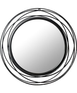 LW Collection wandspiegel zwart rond 60x60 cm metaal - grote spiegel muur - industrieel - woonkamer gang - badkamerspiegel - muurspiegel slaapkamer zwarte rand - hangspiegel met luxe design