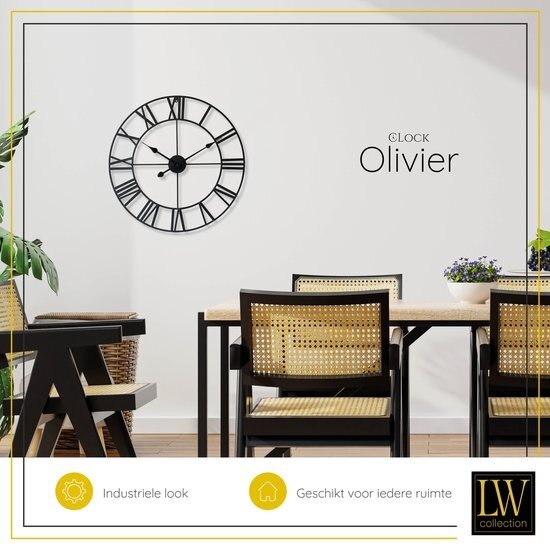 LW collection Stijlvolle LW Collection Moderne Klok Zwart Rond Metaal 60cm griekse cijfers / Moderne Zwarte Klok Griekse Cijfers / Zwarte ronde Klok / Ronde Zwarte Muur Klok / Wandklok Zwart