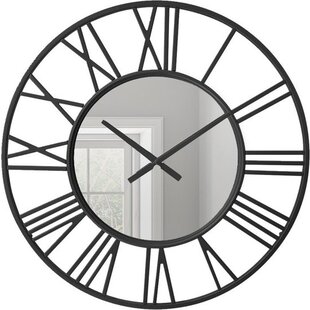 LW Collection Wandklok zwart spiegelklok 60cm - Industriële zwarte wandklok met spiegel - Grote moderne wandklok zwart - Stil uurwerk spiegel klok