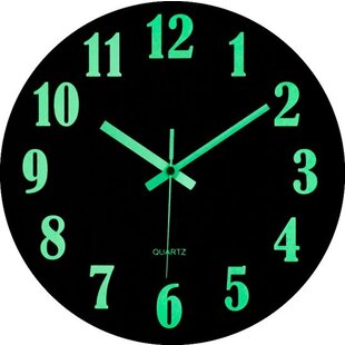 LW Collection wandklok glow in the dark 30cm - keukenklok bruin - wandklok zichtbaar in donker - klok lichtgevend - stille klok