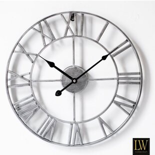 Stijlvolle LW Collection Moderne Klok Zilver Grijs Rond Metaal 40cm griekse cijfers / Moderne Grijze Zilveren Klok Griekse Cijfers / Zilveren Grijze ronde Klok / Ronde Grijze Muur Klok