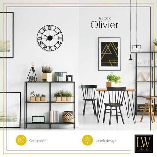 LW collection Stijlvolle LW Collection 40CM Moderne Klok Zwart Rond Metaal griekse cijfers / Moderne Zwarte Klok Griekse Cijfers / Zwarte ronde Klok / Ronde Zwarte Muur Klok / Wandklok Zwart