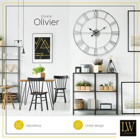 LW collection LW Collection XL grote wandklok zilver 80cm - Moderne zilveren Klok romeinse Cijfers - Zilverkleurige industriële klok - Stil uurwerk industrieel