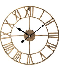 LW Collection grote wandklok goud 60cm romeinse cijfers - Industrieel Klok Griekse Cijfers - Moderne wandklok - Stil uurwerk