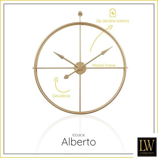 LW collection LW Collection XL Wandklok Goud Alberto 80cm - Grote wandklok Goud - minimalistische industriële klok