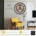 LW collection LW Collection wandklok brons 80cm - Grote moderne houten klok brons met tandwielen - Industriële wandklok - Landelijke wandklok stil uurwerk