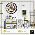 LW collection LW Collection wandklok brons 80cm - Grote moderne houten klok brons met tandwielen - Industriële wandklok - Landelijke wandklok stil uurwerk