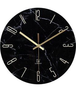 LW Collection wandklok glas marmer zwart goud 30cm - kleine klok - stille wandklok - keukenklok stil uurwerk - design klok