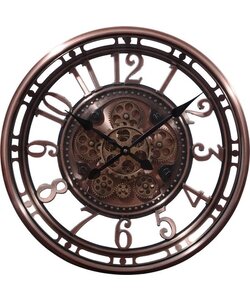 LW Collection wandklok met draaiende tandwielen Brons 54cm - Radar klok Brons met glasplaat - wandklok met bewegende wandwielen